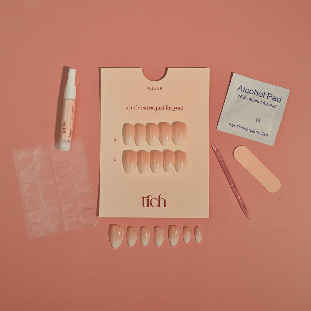 Cloudy Ombre | Premium Press On Nails | Nude White Almond Shape