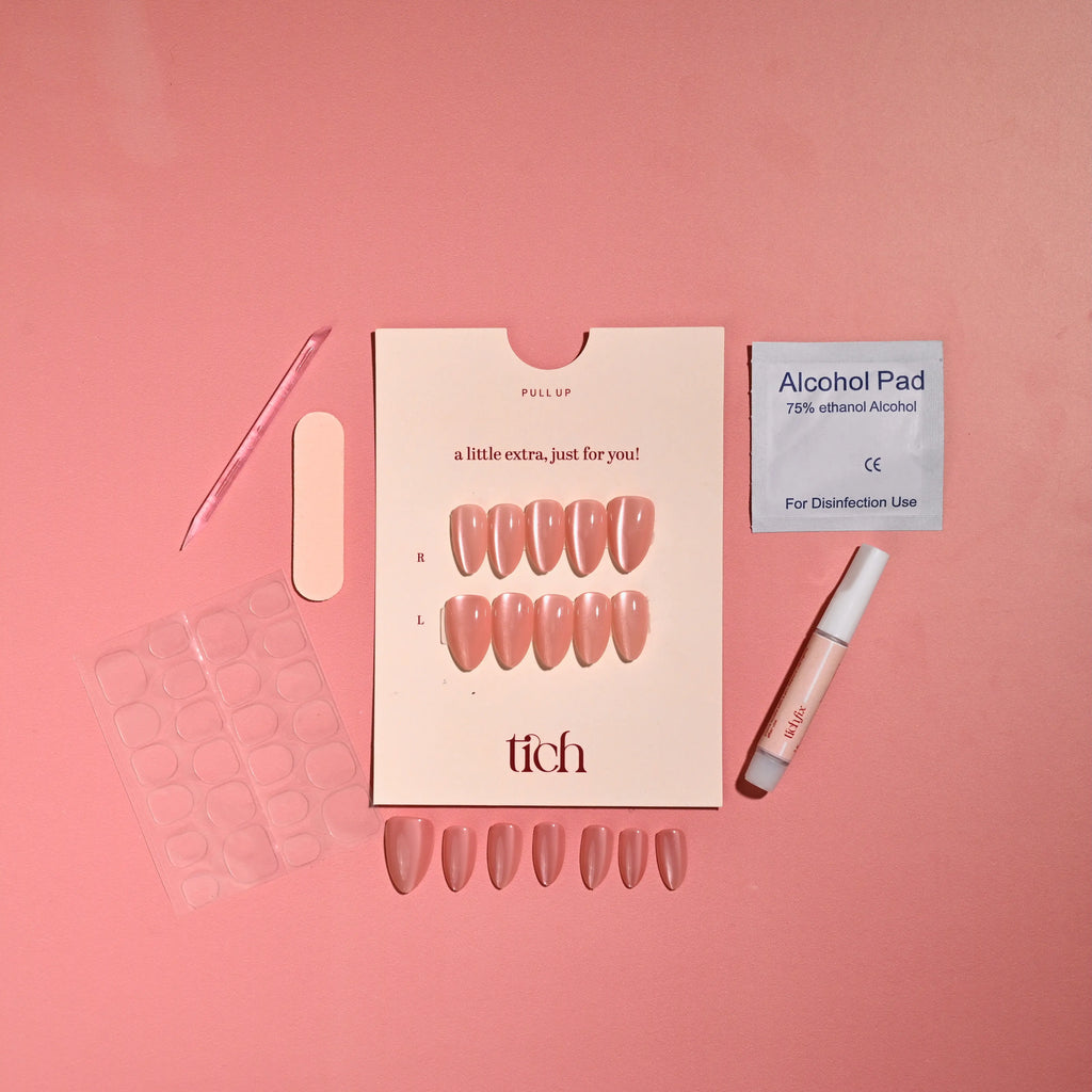 Pink Moondust | Premium Press On Nails | Cat Eye Glossy Almond Shape
