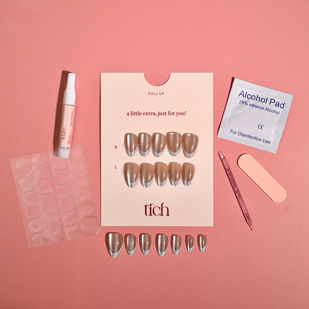 Classic French Chrome | Premium Press On Nails | Glossy Almond Shape
