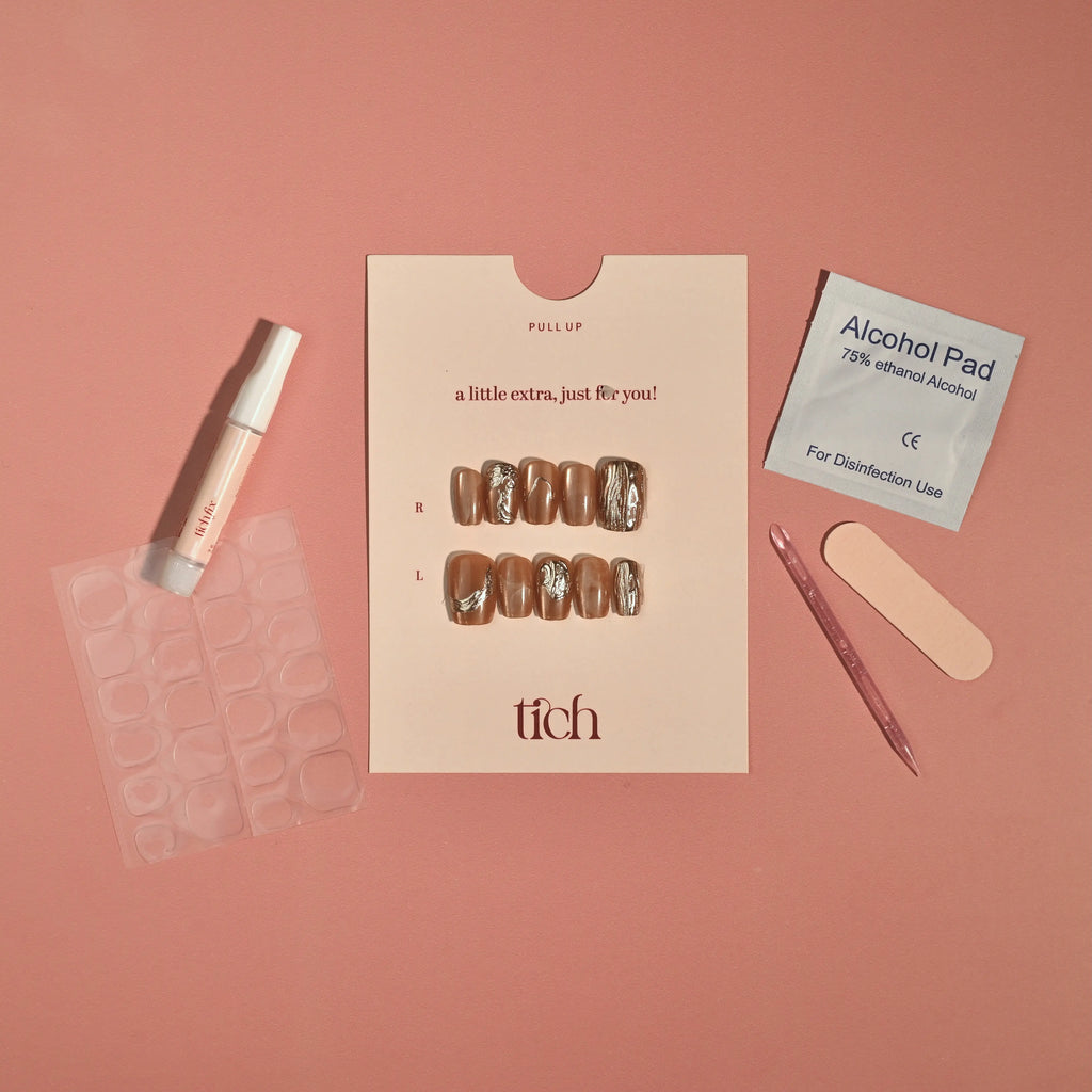 Caramel Chrome | Premium Press On Nails | Glossy Chrome Square Shape