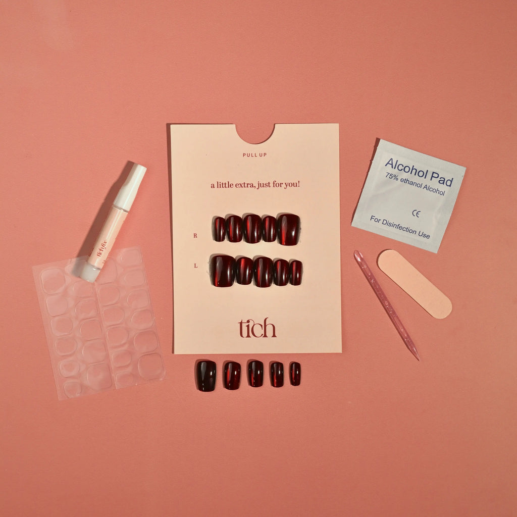 Main Character Red | Premium Press On Nails | Glossy Square Shape