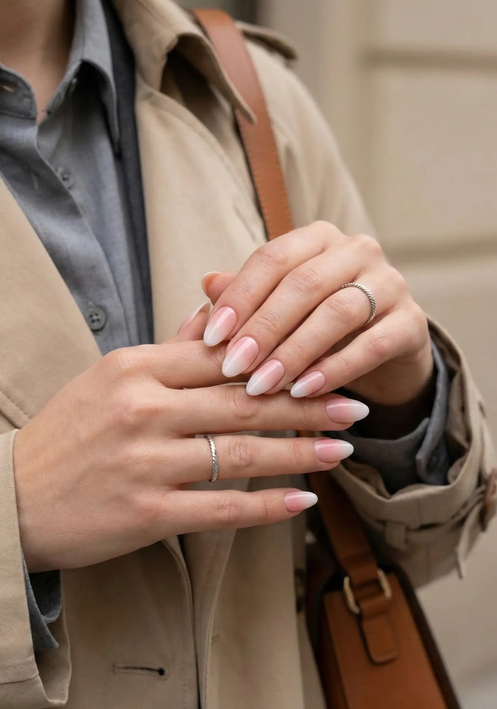 Cloudy Ombre | Premium Press On Nails | Nude White Almond Shape