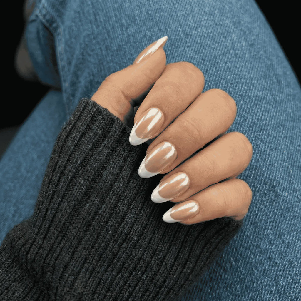 Classic French Chrome | Premium Press On Nails | Glossy Almond Shape
