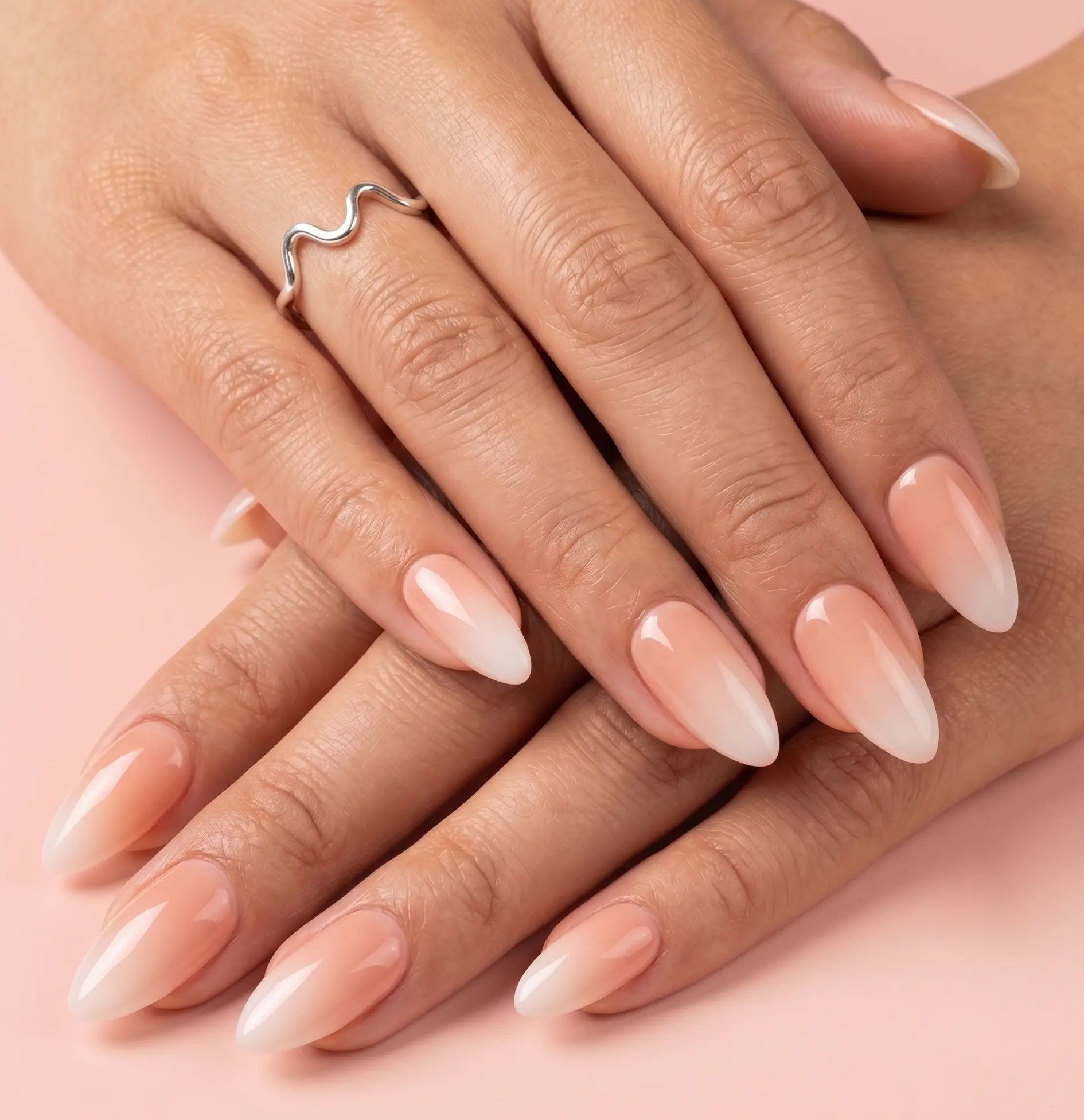 Cloudy Ombre | Premium Press On Nails | Nude White Almond Shape