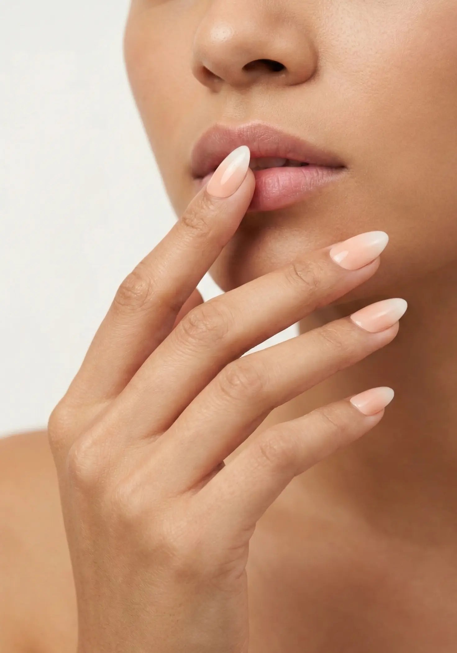 Cloudy Ombre | Premium Press On Nails | Nude White Almond Shape