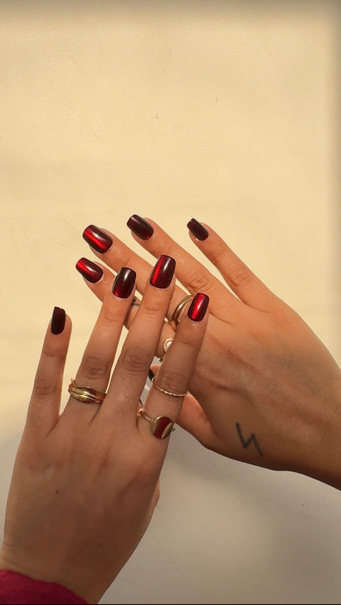 Main Character Red | Premium Press On Nails | Glossy Square Shape